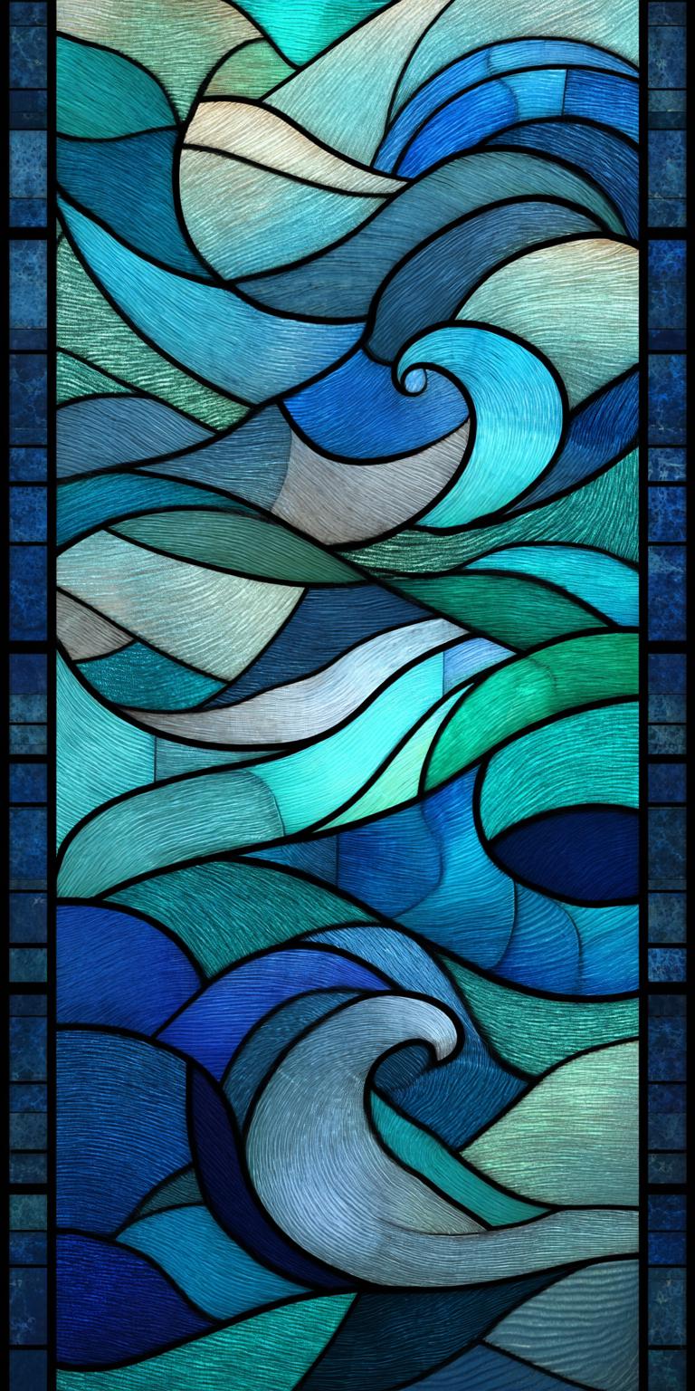 Wave Pattern Window Privacy Film – Custom Stained Glass Style Blue ...