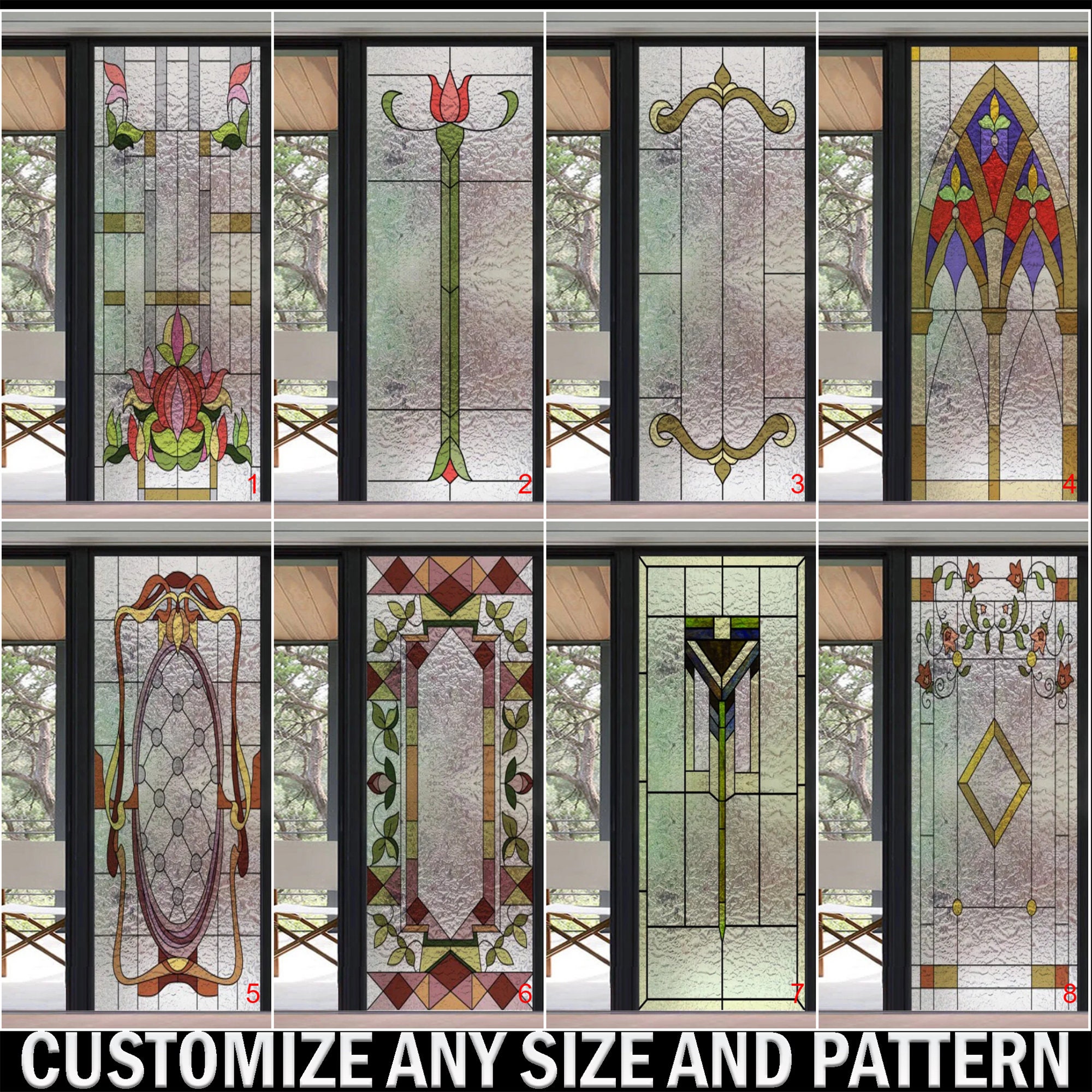Custom Size - Stained Glass Window Film, Decorative Window Privacy Film ...