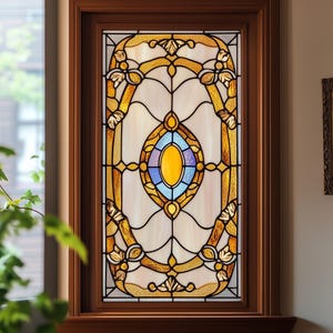 Abstract Geometric Stained Glass Privacy Window Film – Peel & Stick, Removable for Home Use