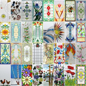 Window Film Frosted Stained Glass Films, Privacy-Enhancing Static Cling, Cathedral Vintage Sticker, Ideal for Office and Home Décor