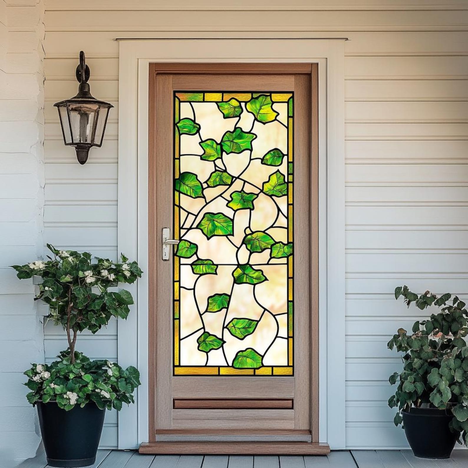 Stained Glass Door Film – Nature-inspired Leaf Design, Frosted Privacy ...