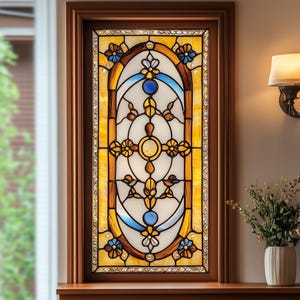 Colorful Geometric Stained Glass Window Film – Custom Size Privacy Cover, Peel & Stick Decor