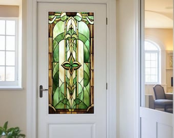 Film pour vitrail inspiré de la nature - Motif feuille et vigne, décoration en verre s'accrochant statique givré d'intimité pour le salon, la chambre à coucher et le bureau