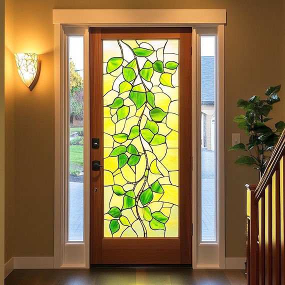 Pellicola per porte in vetro colorato ispirata alla natura: elegante motivo di uccelli e alberi, rivestimento per finestre smerigliato fai da te per la privacy - Italia