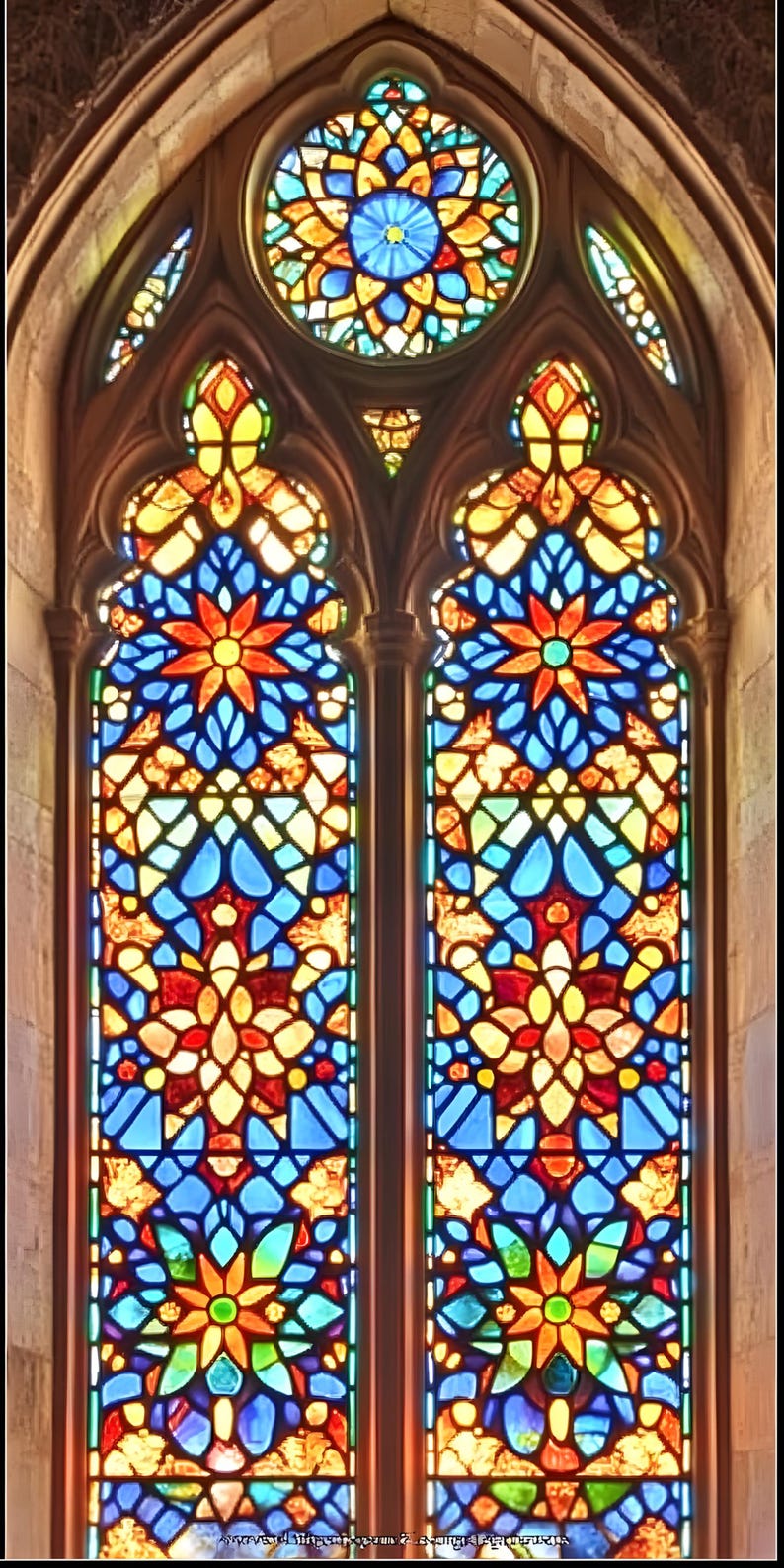 Cathedral Floral Stained Glass Window Film - Gothic Arched Design ...