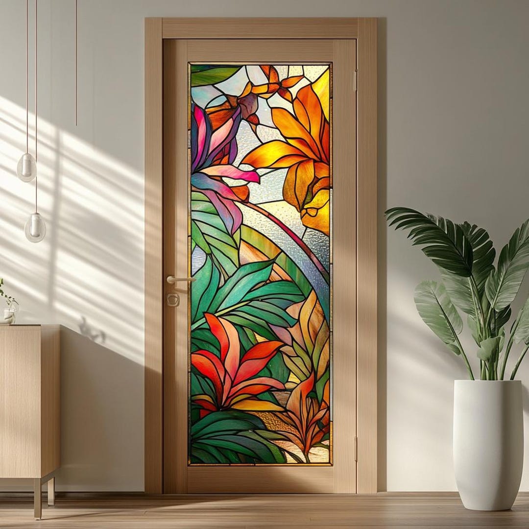 Luxury Floral Stained Glass Window Tint – Decorative Privacy Film ...