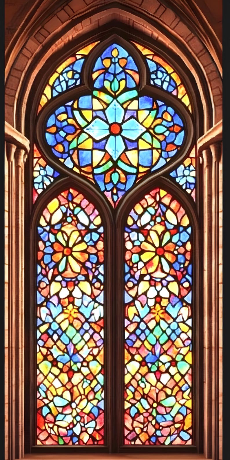 Cathedral Floral Stained Glass Window Film - Gothic Arched Design ...