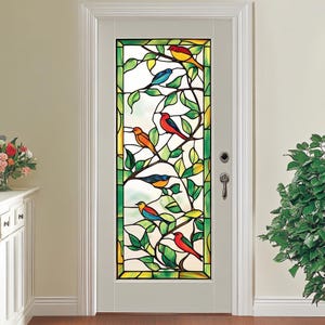 Colorful Bird Stained Glass Window Film – Removable Static Cling, Privacy Protection & Decorative Vinyl for Home Use