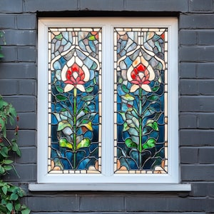 Custom Vintage Floral Window Privacy Film – Frosted Glass, Non-Adhesive Static Cling for Home Decor