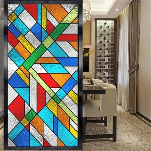 Privacy Window Film with Lattice Pattern - Custom Stained Glass, Anti-UV, Static Cling Door Decor