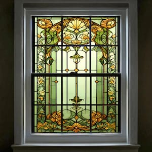 Custom Art Nouveau Stained Glass Window Film Privacy Decorative Cling for Doors and Windows Kitchen Bathroom Living Room