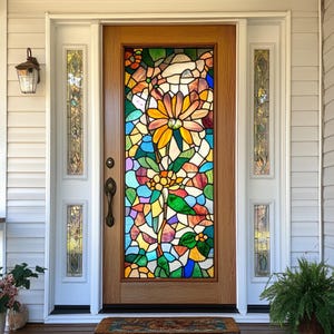Vintage Stained Glass Window Decal – Privacy Static Cling for Front Door, Bathroom, Kitchen & Living Room Windows