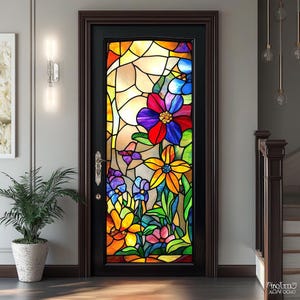 Decorative Stained Glass Door Film – Non-Adhesive Privacy Window Cling for Entryway, Kitchen & Bathroom Windows