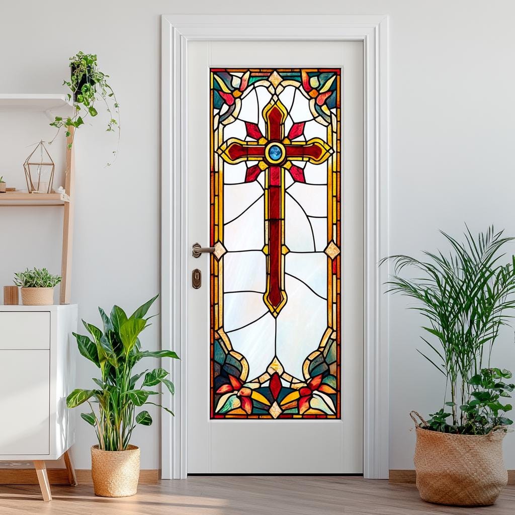 Siunwdiy Pellicola per vetri, Pellicola Decorativa per vetrate da Chiesa Pellicola Adesiva per Privacy statica Anti-UV Anti-UV Pellicola per Figure religiose di Gesù Decor,C,30x120cm(12x47