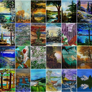 Custom Size Stained Glass Window Films - Frosted Privacy with Static cling, Vintage Scenic, Tree, Landscape Window Door Decorative Stickers