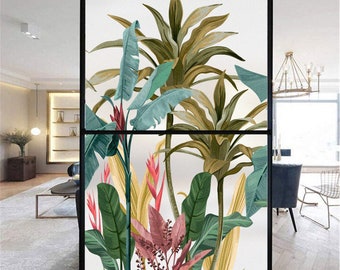 Customized Size Window Film Privacy Glass Sticker Heat Insulation and Sunscreen Tropical Rainforest Decoration Adhesive sticker for Home