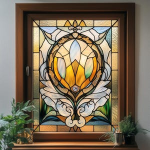 Abstract Colorful Geometric Stained Glass Window Privacy Film – Peel & Stick, Removable Home Decoration