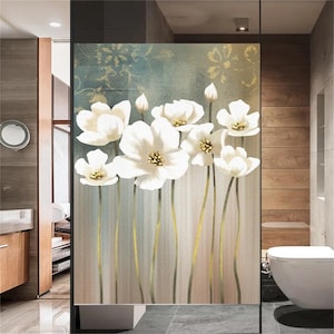 Flower Design Privacy Window Film – Frosted Glass Sticker with Heat Insulation and Sunscreen, Adhesive for Home Decor