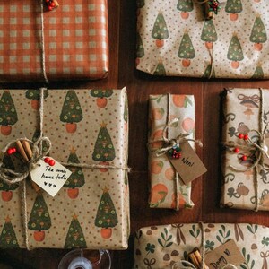 2 x Compostable  Wrap - Polka Dot Christmas Trees