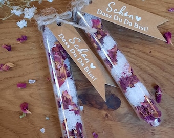 Gastgeschenk "Schön das du da bist" Badesalz mit Rosenblüten | Hochzeit | Taufe | Geburtstag | Jubiläum