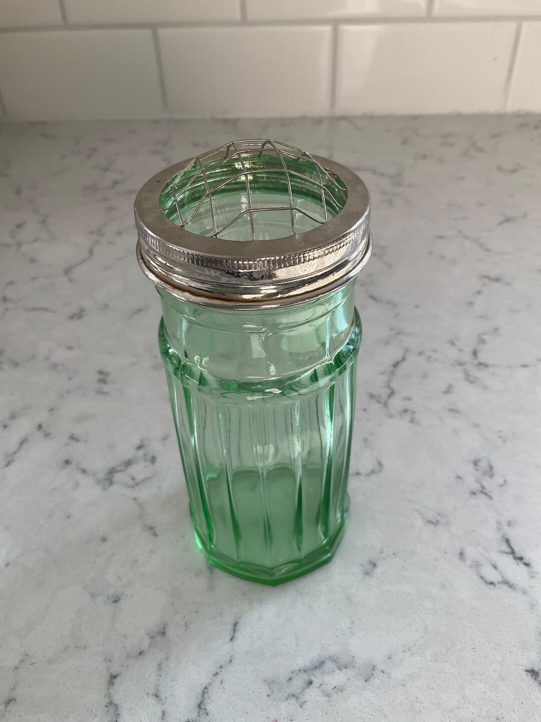 Depression Green Glass Flower Frog Vase Etsy