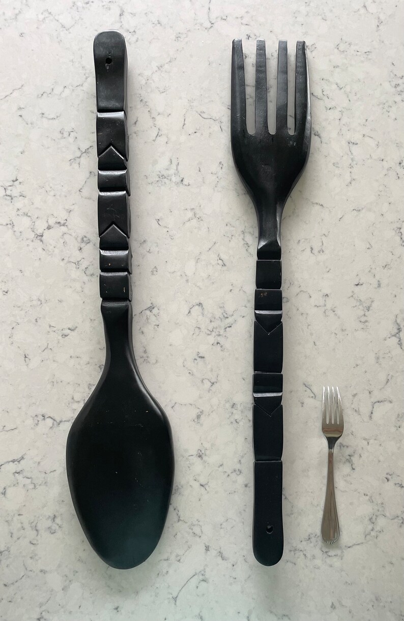 Large Vintage Wood Fork and Spoon Wall Decor Etsy