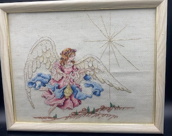 vintage cross stitch angel and star, Christmas angel m, renaissance angel