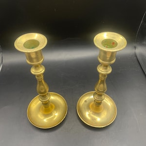 vintage brass candlesticks, pair