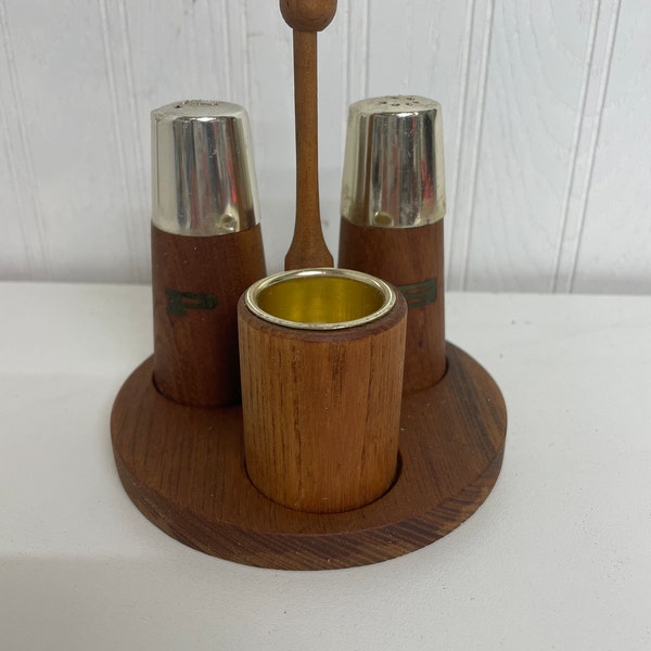 Mcm salt pepper and toothpick holder w/stand