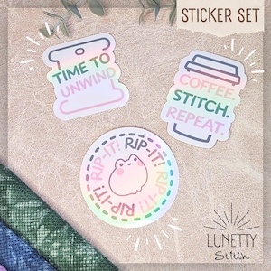Cross Stitch Sticker Set 3 Waterproof Vinyl Stickers by Lunetty