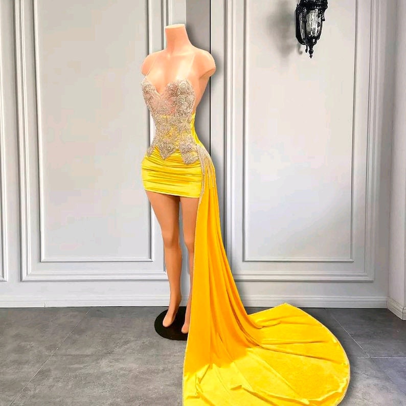 Yellow Short Prom Dress Black Girl Prom Dress Evening Dress Etsy