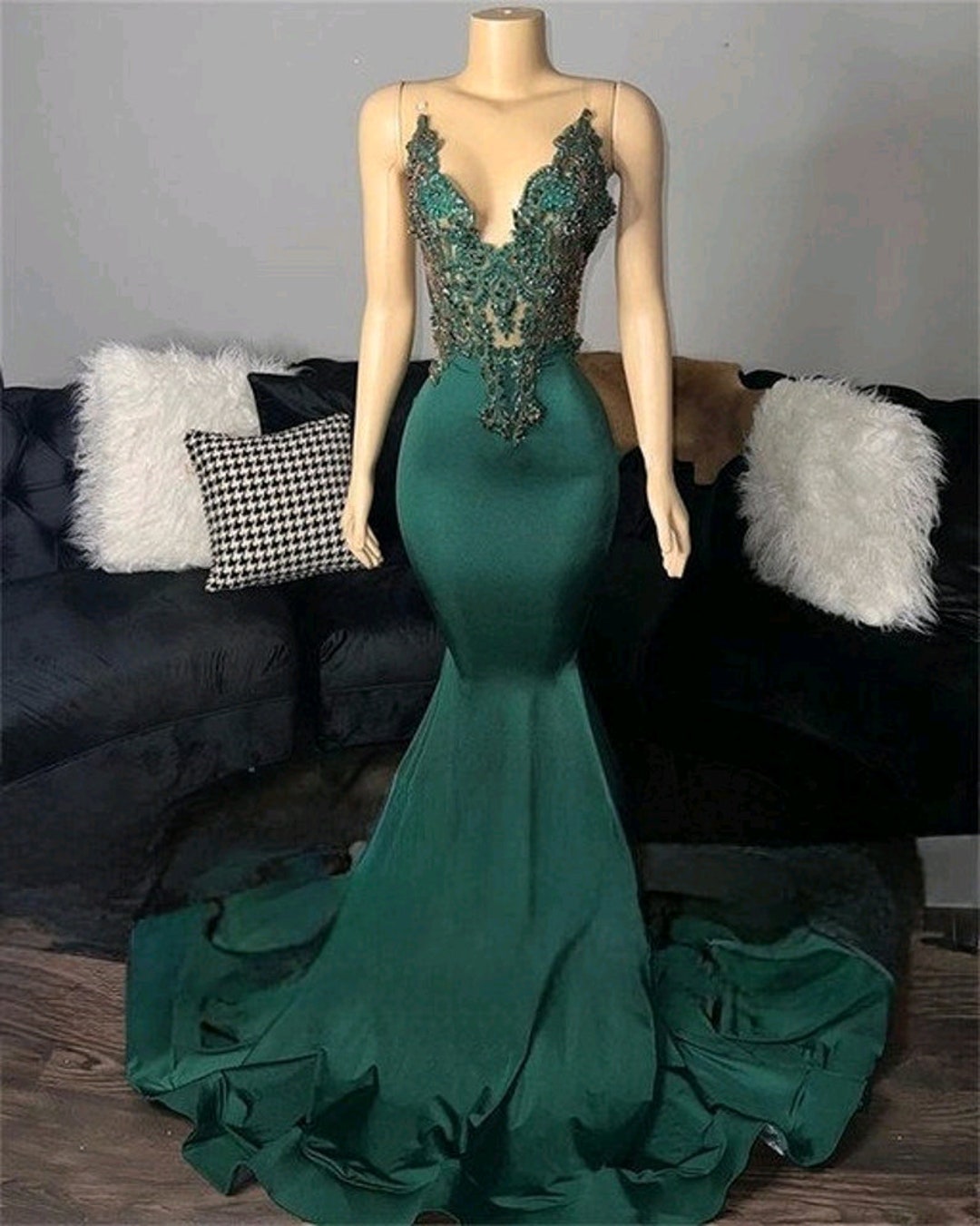 Green Long Mermaid Prom Dress, Evening Dress, Wedding Dress, African ...