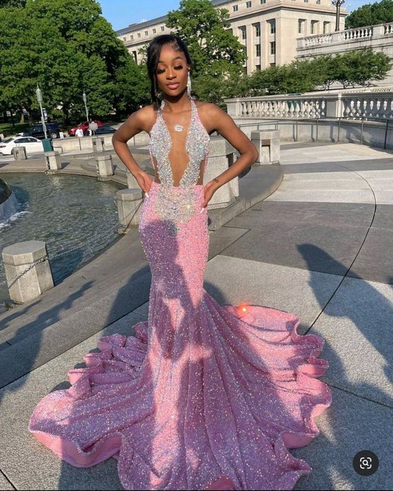 pink and black prom dress