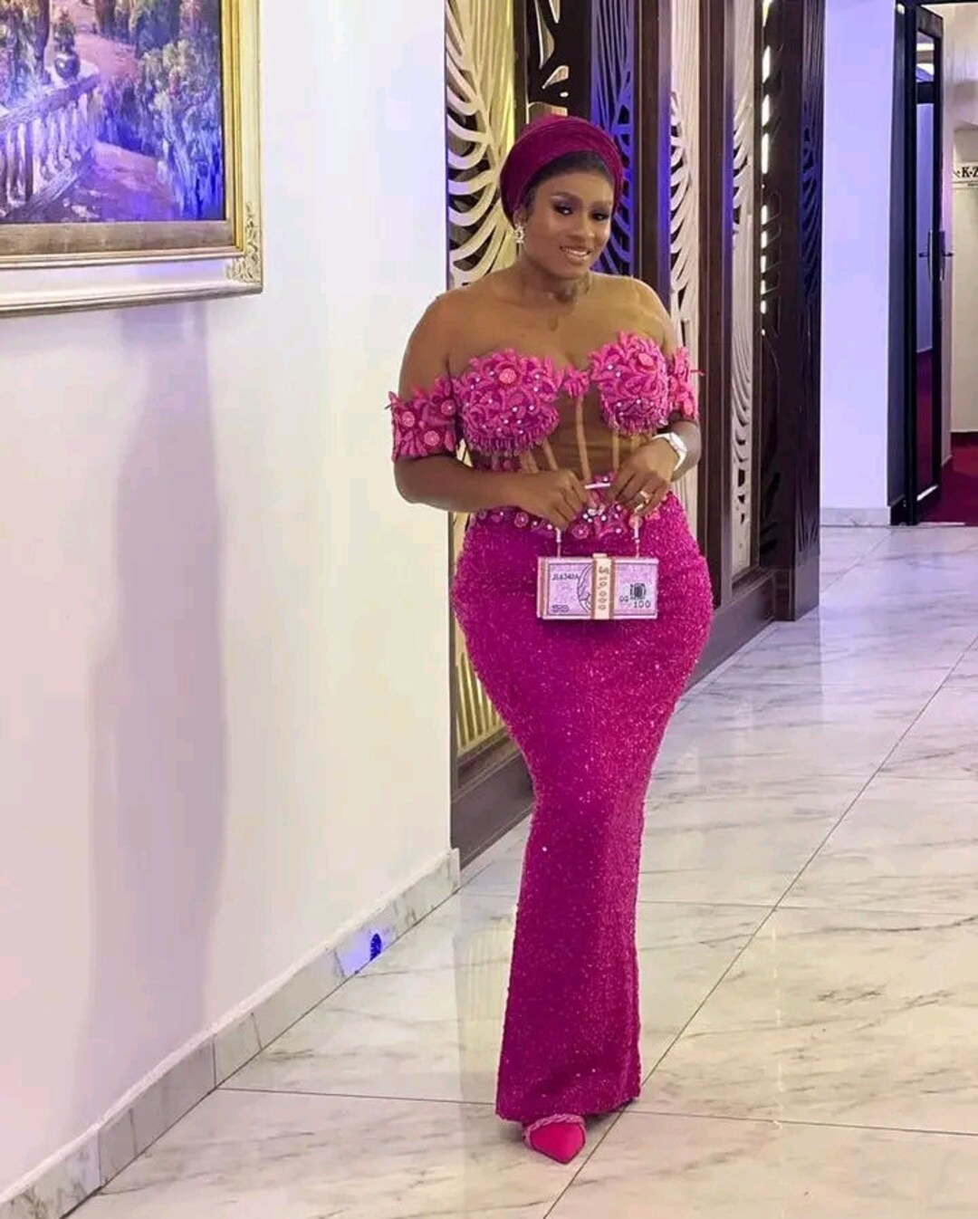 Pink African Wedding Guest Dress Prom Dress , Bride's Dress Gift for Her Engagement Dress,party