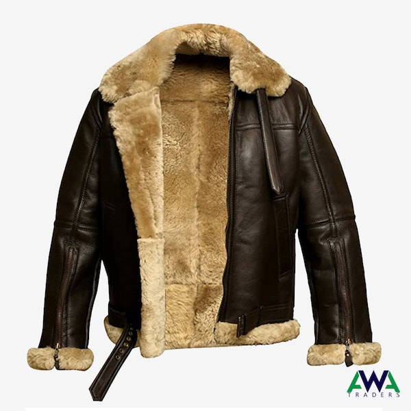 Nouveau blouson aviateur bombardier RAF marron B3, aviateur pour homme en cuir véritable et peau de mouton retourné bombardier de cockpit en fourrure, fait main