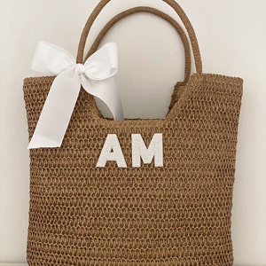Customized Bride Tote | Personalized Beach Tote | Gifts For Brides | Monogram Bag | Woven Beach Bag | Beach Tote | Custom Beaded Letters