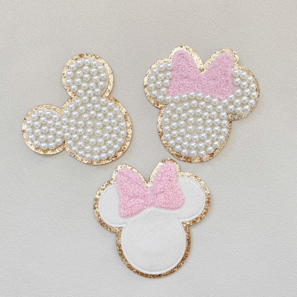 DIY Pearl Mickey Patch Patches | Self Adhesive Patches  | DIY Patches | Pearl Mickey Patch | Pearl Minnie Patch | Suede Minnie Patch
