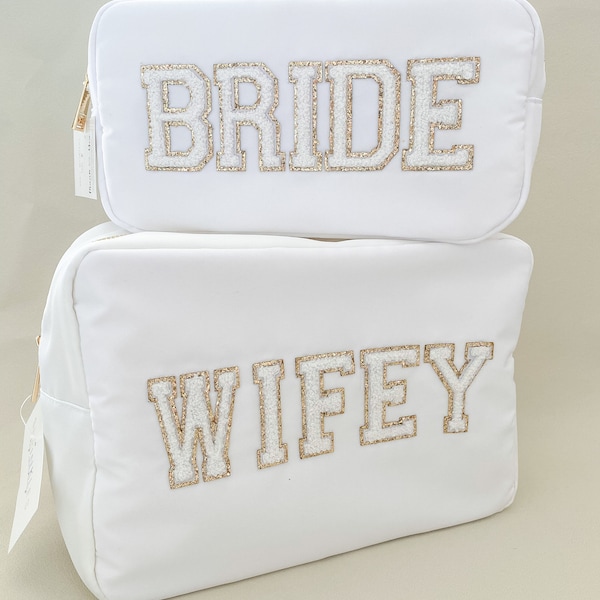 Wifey Cosmetic Bag | Chenille Patches | Bride Bag | Gifts for Brides | Wifey Gift | Engagement Gift | Travel Bag | Stoney Clover Dupe Bag