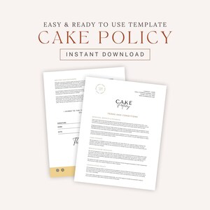 Editable Baking Agreement, Cake Order Terms, Cake terms and conditions, Bakery Policy Template, Neutral cake templates, Dessert Shop Canva