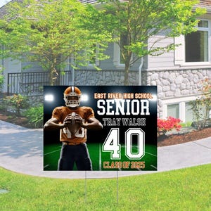 SENIOR Football Yard Sign, Custom Sports Yard Sign with metal stake, Custom Photo and Name and School Colors class of 2025 graduate poster