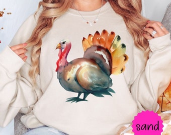 Vintage Turkey Sweatshirt, Thanksgiving Sweatshirt, Watercolor Turkey Shirt, Vintage Fall Sweater, Autumn Shirt, Thanksgiving Turkey Shirt