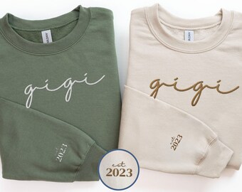 gigi embroidered Sweatshirt with custom sleeve, embroidered gigi hoodie, custom gigi embroidery sweater, embroidered gigi crewneck gift
