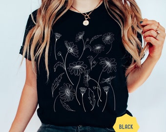 Boho Daisy Shirt, Flower Tee Shirt, Botanical Tee, boho Tee, wildflower shirt, plant botanical shirt, retro floral T-shirt, gardener tee