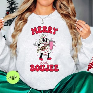 Boujee christmas sweatshirt, merry and bright Shirt, Christmas Crewneck, Holiday Sweater, boojee Funny Christmas Shirt, CHristmas cake shirt