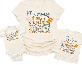 Wild One Birthday Shirt, Wildflower Family Shirt, Vintage Wildflower Baby Bodysuit, Boho Girls Wild Flower First Birthday Party Matching Tee