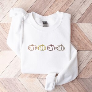 Pumpkin Embroidered Sweatshirt, Pumpkin Outline Sweater, Simple Fall Pumpkin Crewneck, Minimal Fall Pullover, Halloween Thanksgiving Vibes
