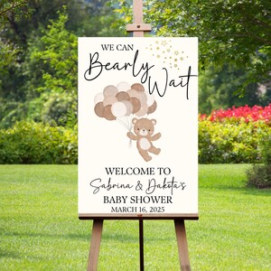 Bear Baby Shower Custom Welcome Sign, We Can Bearly Wait Gender Neutral Shower Personalized Entrance Decor for Baby Sprinkle Sign Decoration