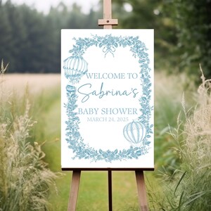Floral Toile Baby Shower Welcome Sign, Welcome Baby Sign for Boy Baby Sprinkle, Blue Chinoiserie, Custom Baby Boy Baby Shower Entrance Sign