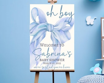 Oh Boy Baby Shower Welcome Sign, Boy Baby Shower Welcome Poster, Blue Baby Shower Sign, Baby Custom Name Date Baby Shower Entrance SIgn