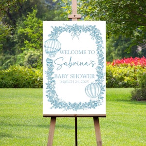 Floral Toile Baby Shower Welcome Sign, Welcome Baby Sign for Boy Baby Sprinkle, Blue Chinoiserie, Custom Baby Boy Baby Shower Entrance Sign
